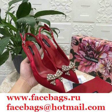 Dolce  &  Gabbana Heel 6.5cm Satin Slingbacks Red with Crystal Bow 2021
